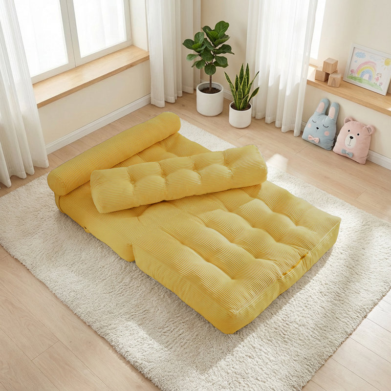 Support de dossier de canapé-lit pliant convertible 50 po, jaune, H 28 po x l 50 po x P 72 po, Jaune