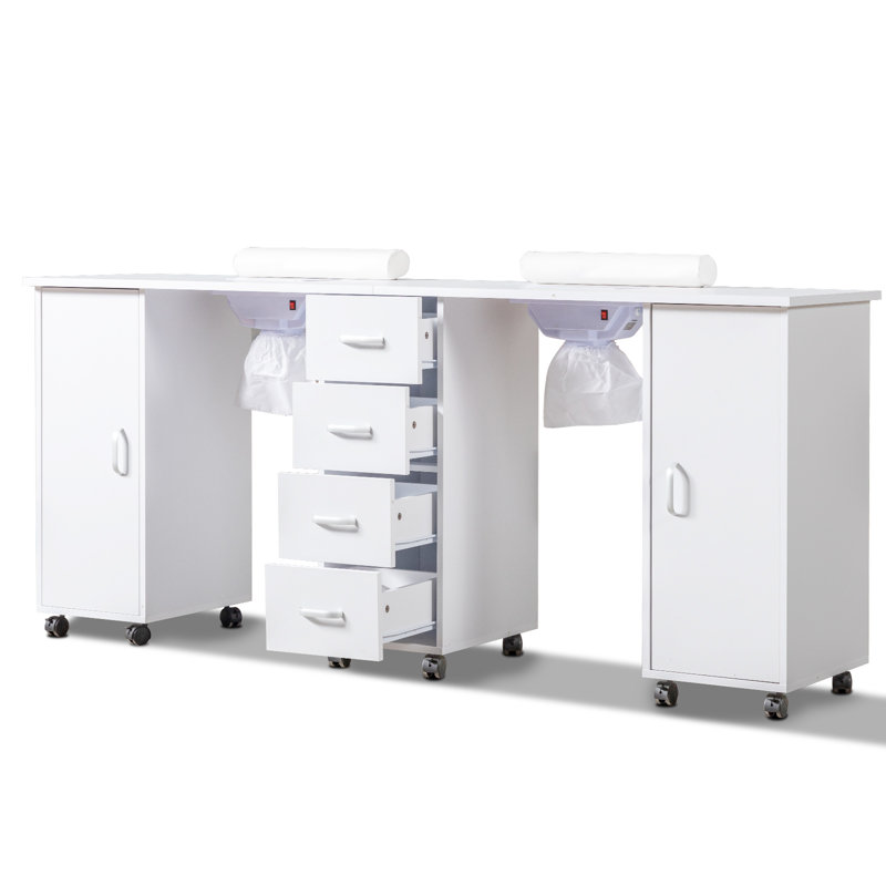 Table de manucure pour 2 personnes, poste à ongles (blanc)