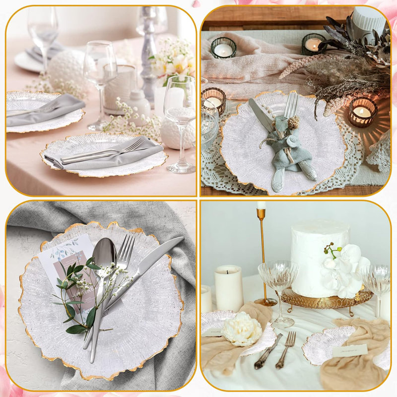 Paquet de 25 assiettes de présentation dorées de 13 pouces, assiettes décoratives rondes en plastique pour les mariages, les fêtes, les événements et les décorations de table