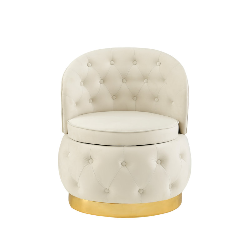 Chaise pivotante en velours beige avec rangement à 360 degrés - parfaite pour le décor de salon chic