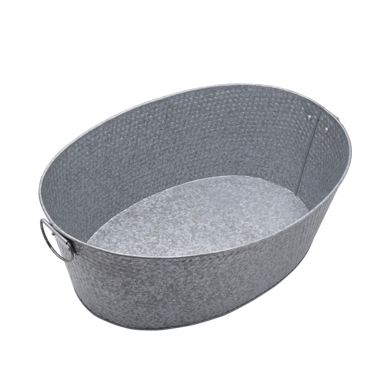 Large Gray Galvanized Hammered Oval Beverage Tub with Handles