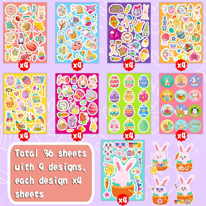 Autocollants de Pâques 36 feuilles, autocollants de Pâques pour enfants, autocollants de lapin de Pâques pour cartes d'enveloppe, autocollants de Joyeuses Pâques, autocollants de Pâques en vrac pour décorer les articles de fête