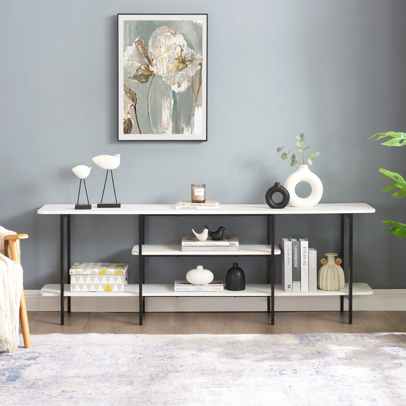 Celine 71" Contemporary Modern Console Table with 3 Shelves in White, White