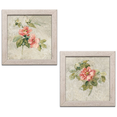 «Provence Rose I & II Red and Neutral», ensemble de 2 reproductions de peintures à l'acrylique
