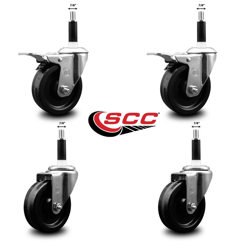 4 Inch Phenolic Swivel 7/8 Inch Expand Stem Caster Set 2 Total Lock Brakes