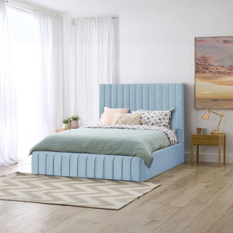 Janae Upholstered Ottoman Storage Bed, Double (4'6), Sky Blue