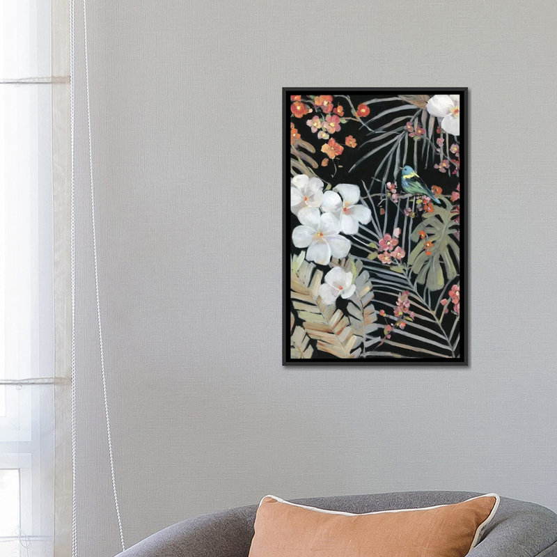 «Tropical Midnight II» par Sally Swatland - reproduction d'art, H 26 po x l 18 po x 1,5 po, Toile avec cadre noir