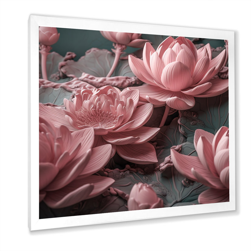 Fleur de lotus rose délicat sur toile, H 36 po x l 36 po x P 1,5 po, Cadre simple blanc