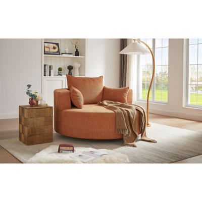Modern Sofa 360° Swivel Chair Accent Barrel Chair Swivel Round Sofa Chair With 3 Removable Pillows For Living Room, Bedroom, Office And Hotel, Red