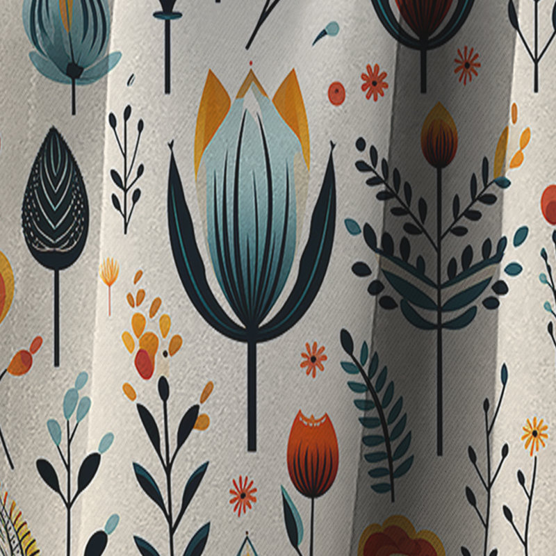 Scandinavian Yellow And White Collage II - Floral Curtain - Blackout Curtain - 1 Panels, 52" W x 95" L