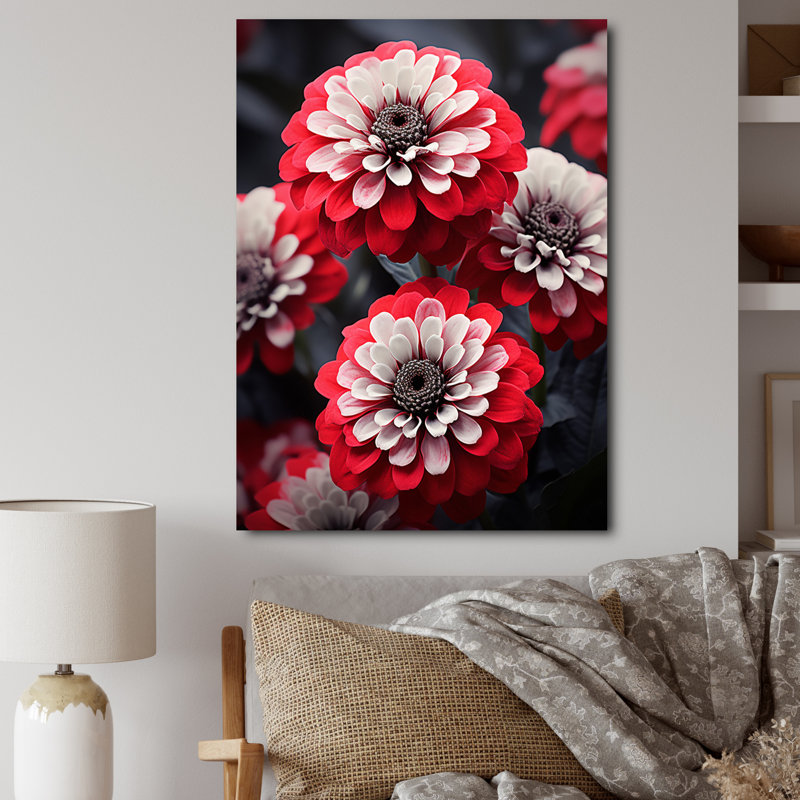 "Red Zinnias Zestful II", reproduction sur toile encadrée, Toile tendue, H 20 po x l 12 po x P 1 po