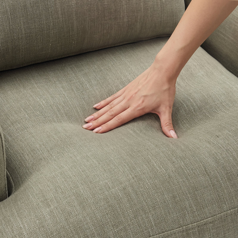 Fauteuil rembourré 32 po en bois massif avec coussin lombaire et pieds pour le salon, Greyish Green Linen Blend