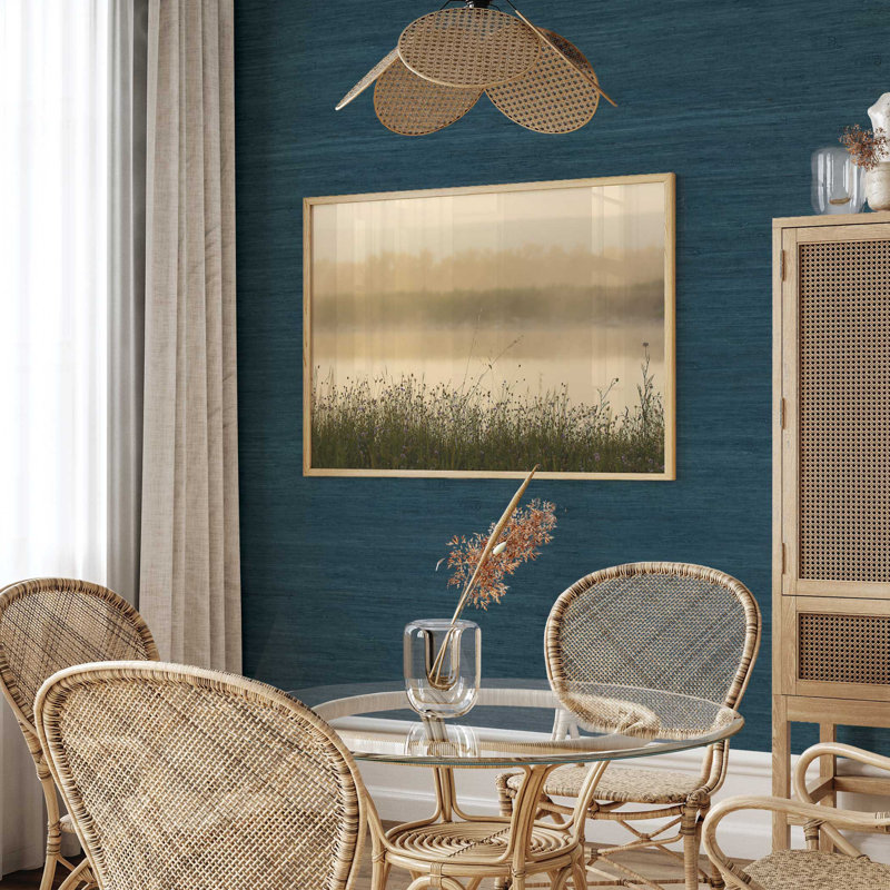 Rufas Tight Weave Jute Authentic Grasscloth Wallpaper, Blue