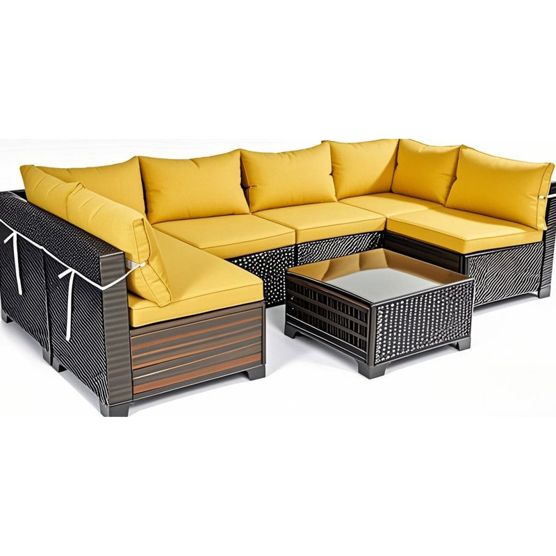 14 housses de coussin jaunes pour 7 pièces de patio, siège et dossier avec fermeture à glissière