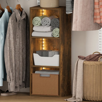 Organisateur de garde-robe avec lumières DEL Furinno LUDER, organisateurs de garde-robe à DEL à 3 cubes et rangement, rangement pour garde-robe, 9,3 x 12 x 31,5, pour garde-robe, garde-robe, chambre à coucher, vestibule, pin ambré