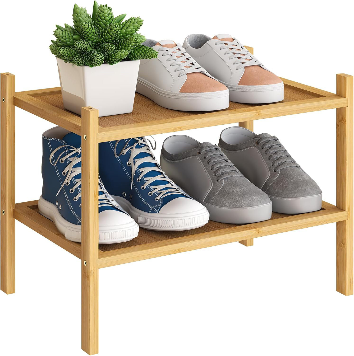 Latitude Run® 2-Tier Bamboo Small Shoe Rack Premium Stackable Shoe ...