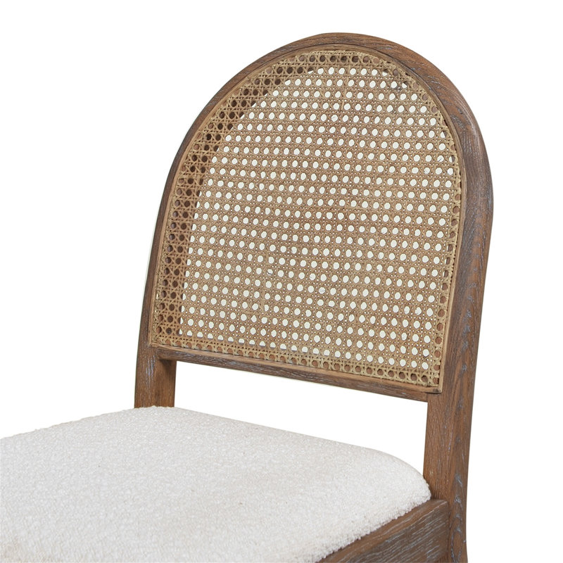 Ivory White Boucle Rattan Cane Side Dining Chair Set of 2