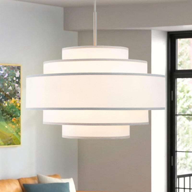 Aasim 30" 7-Light Dimmable Tiered Drum Chandelier, Brushed Nickel