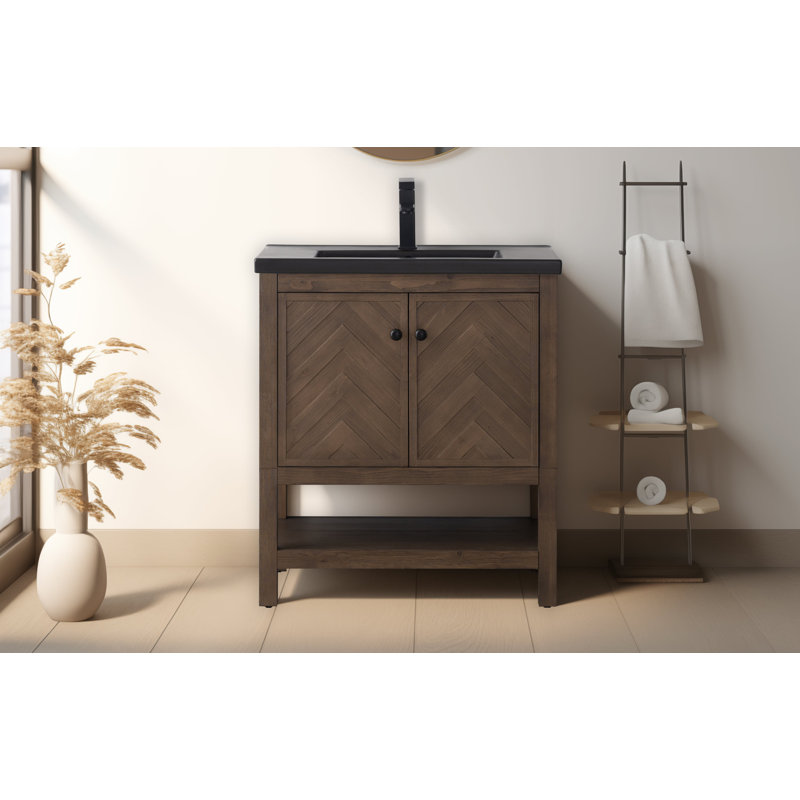 Ensemble de meuble-lavabo simple 30 po Chazden, Noir, Noir mat, Cocoa Brown