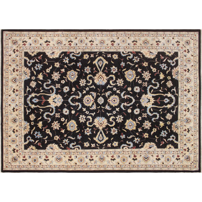 Tapis de zone en laine beige/noir 10 pi x 14 po one-of-kind à la main noué la Romona