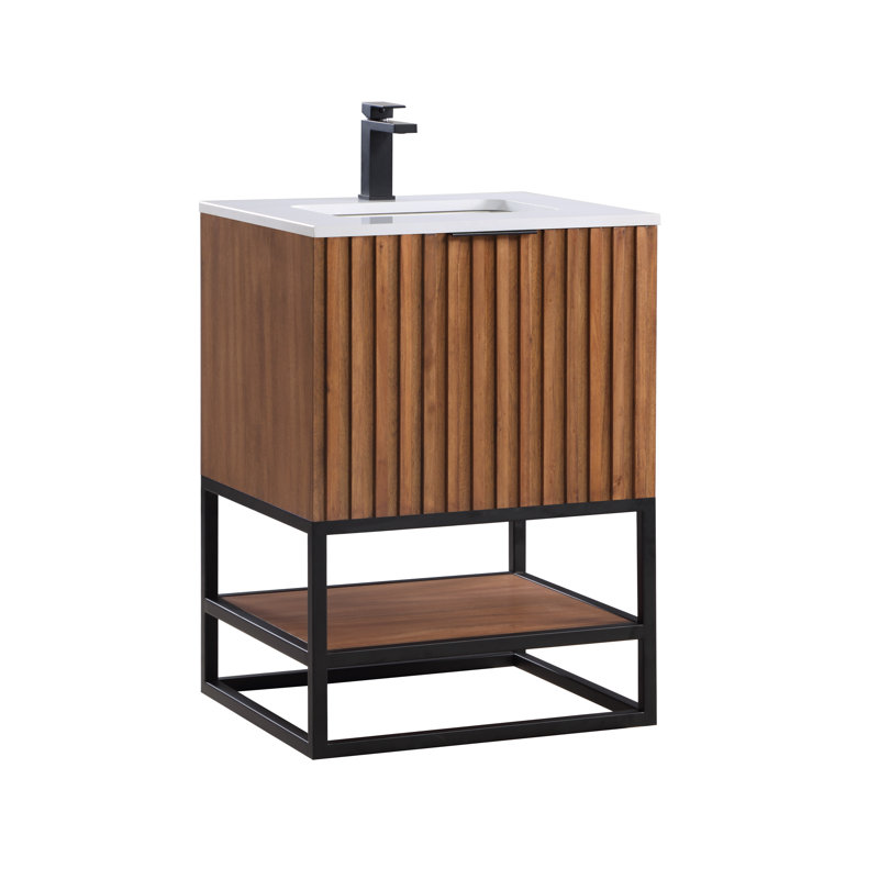 Terra 24'' Single Bathroom Vanity with Top, Matte Black, White Quartz/Single Faucet Mount