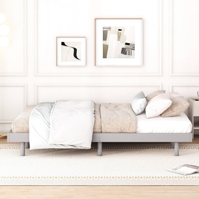 Grand lit gris avec design flottant moderne - plateforme stable et élégante pour grand lit