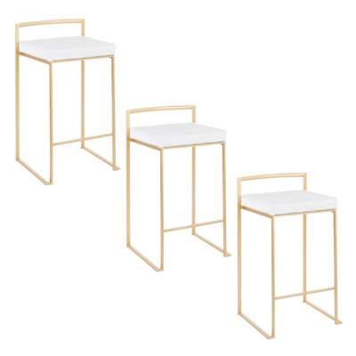 Fuji 26" Contemporary Stackable Counter Stool In Gold Metal With White Velvet Cushion By Lumisource - Set Of 3