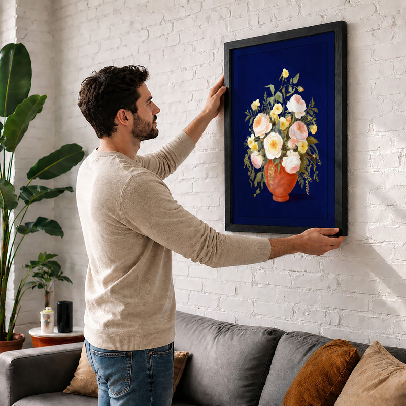 Cheerful Terracotta Blooms Botanical - Framed Print, A4 - 29.7 x 21.0 cm, Oak