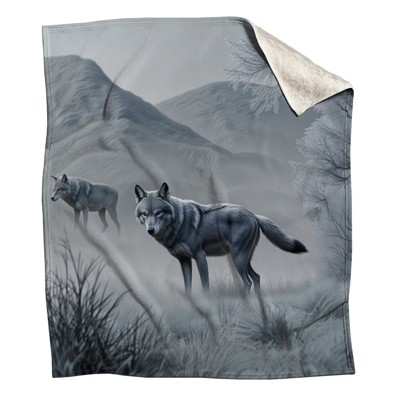Loups gris dans des couvertures d'hiver, 50in W x 60in H