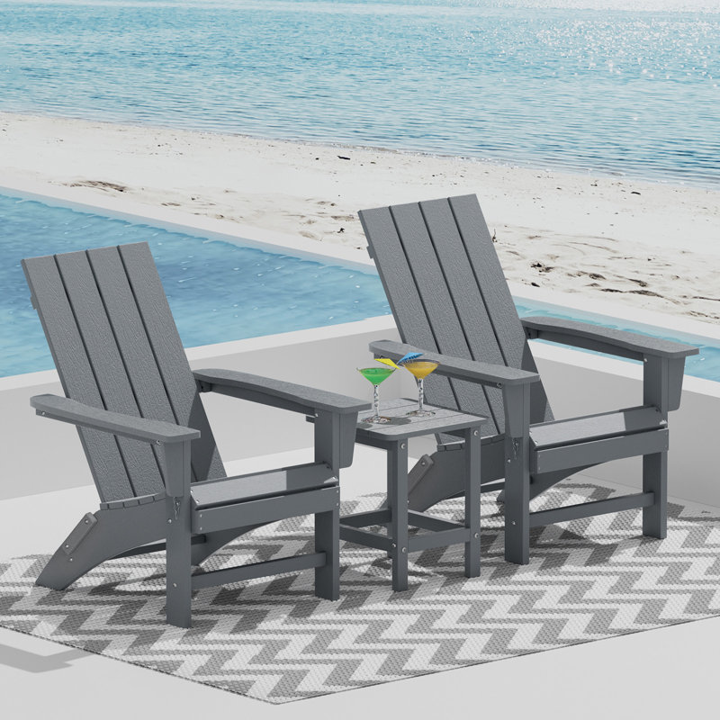 Catelynn HDPE Folding Adirondacks Chairs with Table (2 Chairs and 1 Table), Gray