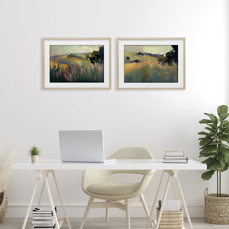 Ensemble de 2 impressions encadrées sous verre Tranquil Plains Hillside, design par Elara Yasna, H 17 po x l 23 po
