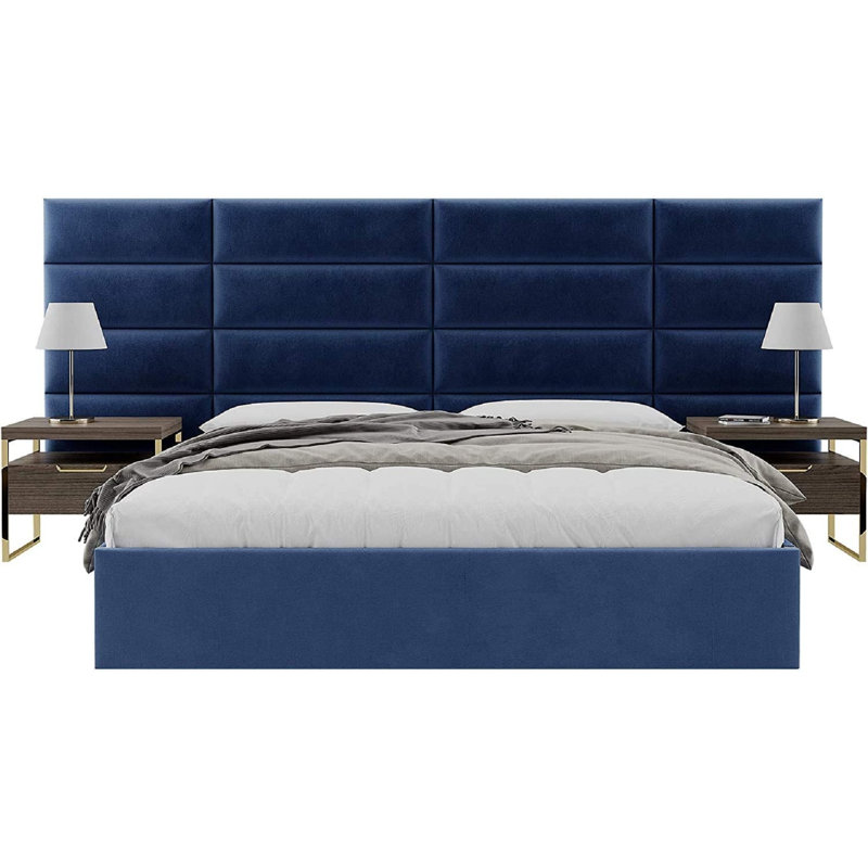 Garen Upholstered Headboard, Super King (6'), Velvet Navy