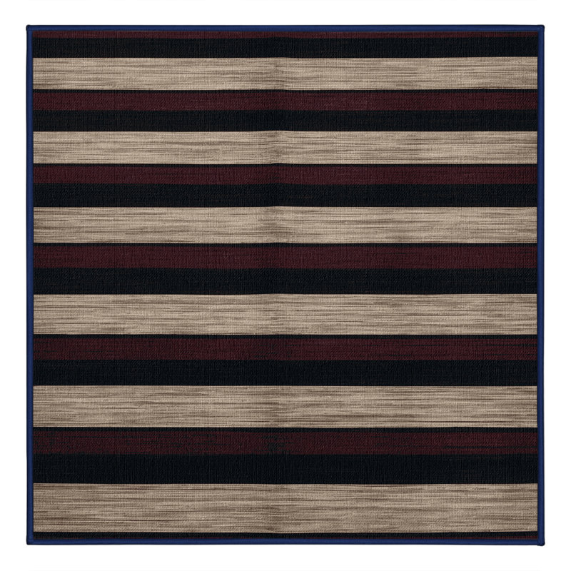 Machine Washable Horizontal Stripes Black Area Rug, Square 5'