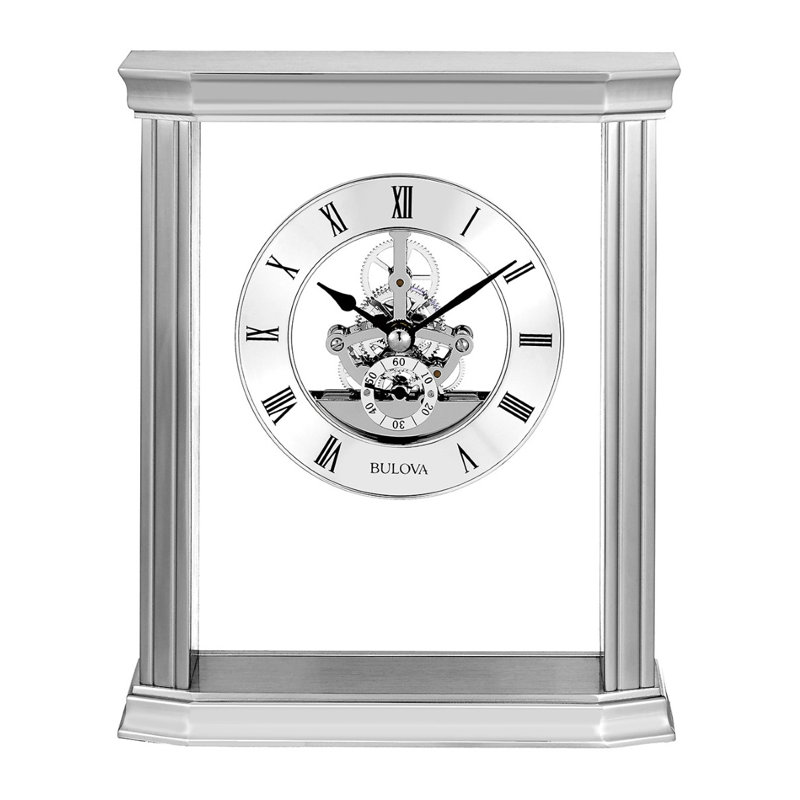 Roman Numeral Stainless Steel Quartz Movement / Crystal Tabletop Clock with Alarm in Silver