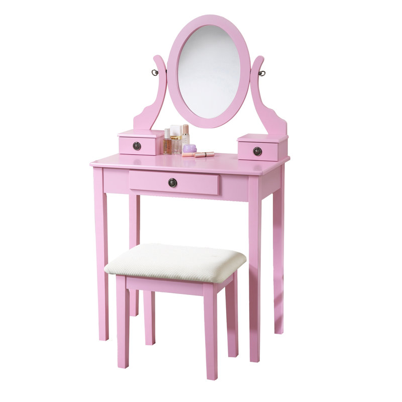 Ensemble coiffeuse et tabouret de maquillage, Rose