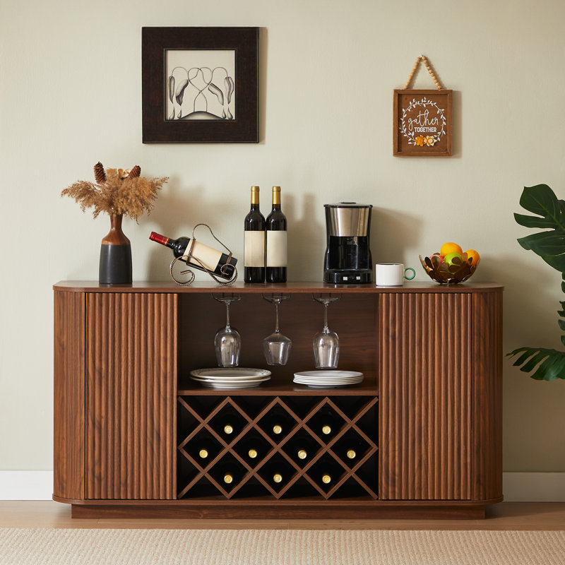 Buffet de 58 po avec porte-bouteilles et porte-verres