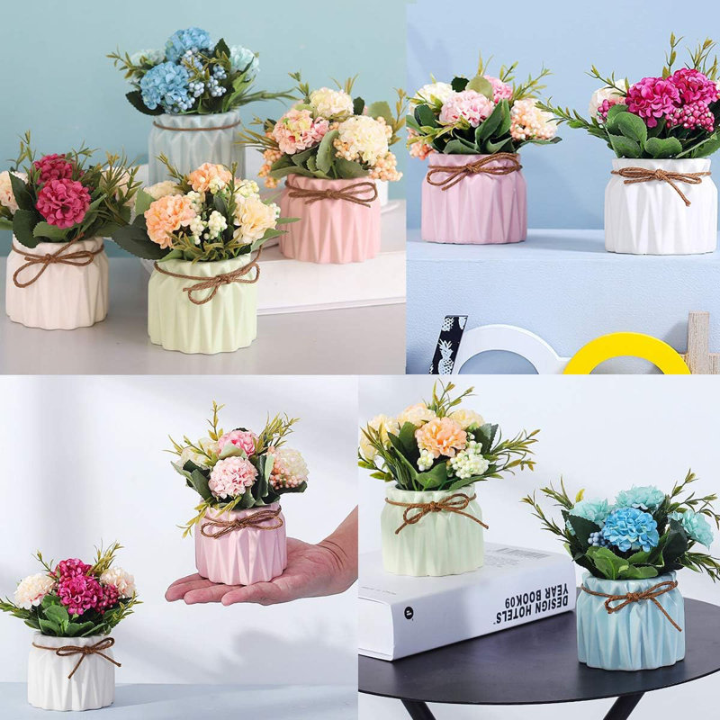 4-pack Mini Artificial Hydrangea Flowers In Pots