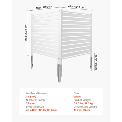 Panneaux d'intimité extérieurs en 2 parties, 122 x 122 cm, clôture pour climatiseur avec piquets de 50 cm, abri pour équipement de piscine, clôture d'intimité en vinyle à persiennes, blanc, idéal pour les poubelles et les unités de climatisation