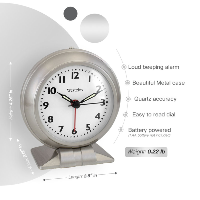 Réveil-matin à quartz numérique moderne et contemporain en nickel brossé