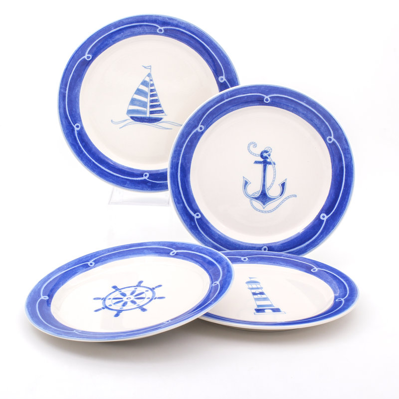 Nautical Blue and White Ceramic Salad Plates Set