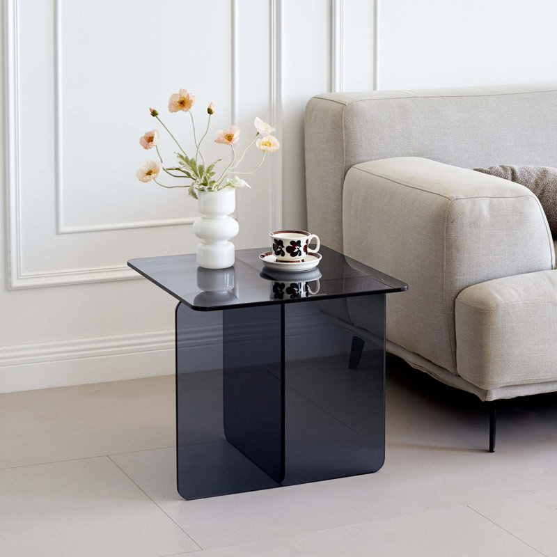 Tempered Smoke Glass Sidetable, Small Tea Table Night Stand Tempered Glass Sofa Table, Smoke Grey