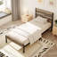 Structure de lit simple Kempst avec tête et pied de lit en bois, lit plateforme rustique brun avec rangement sous le lit, sommier à lattes robustes, aucun sommier requis, silencieux, assemblage facile-1878432382-1772154919