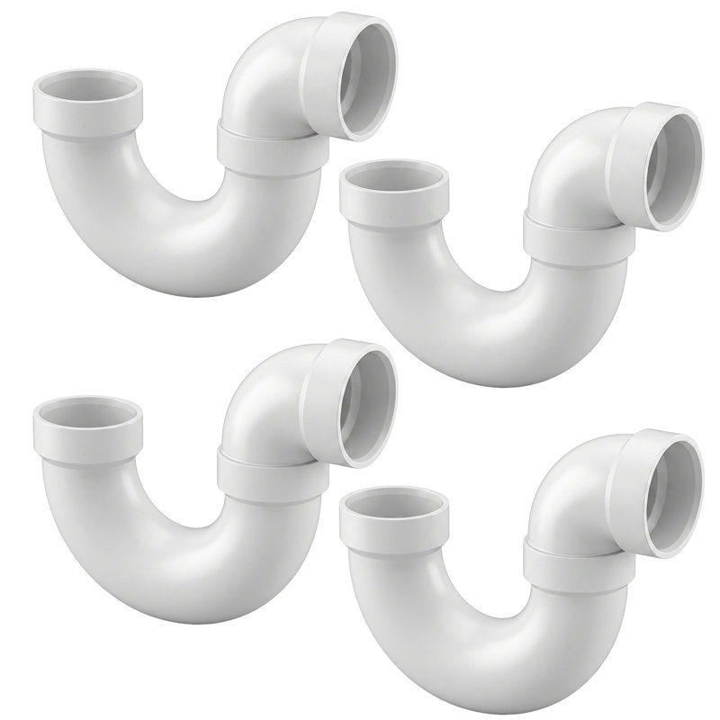 Siphon en P 4 po en PVC avec joint de soudure H x H, drain en PVC blanc, raccord d'évacuation et d'évacuation, (paquet de 4)