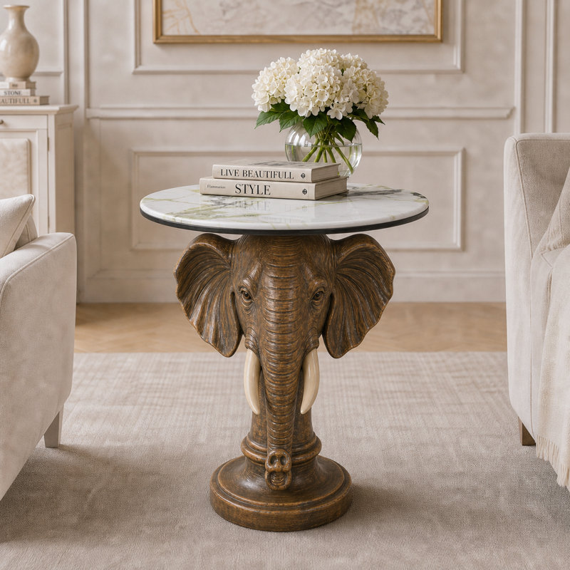 Brown Elephant Head Accent Table