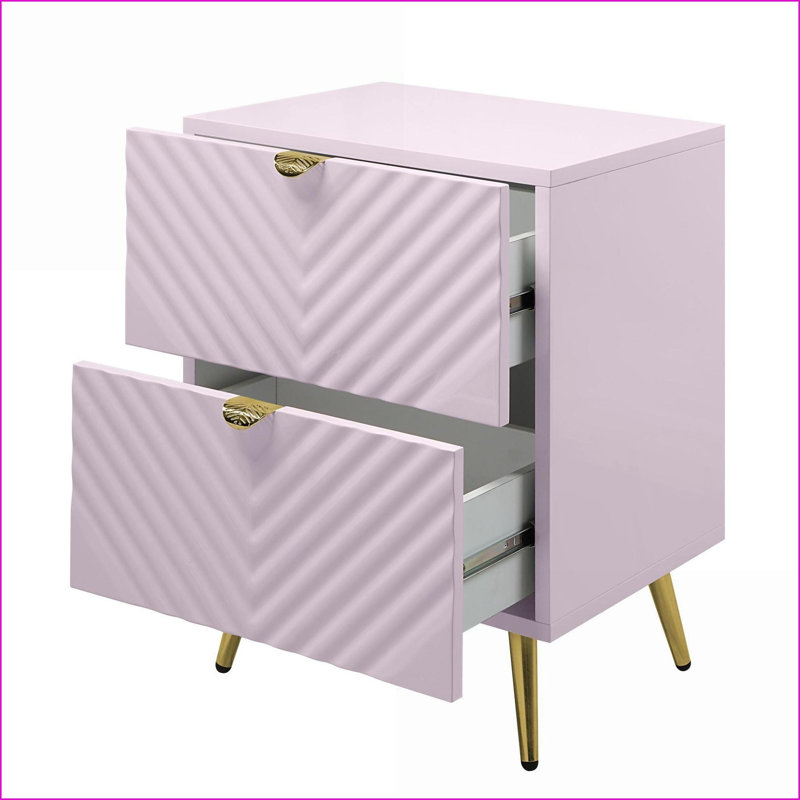 Pink High Gloss 2-Drawer Modern Nightstand