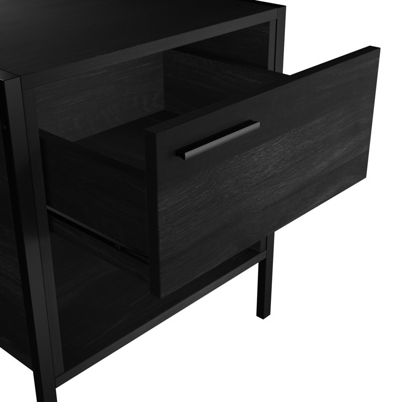 HOXTON 1 DRAWER BEDSIDE CABINET, Distressed Black