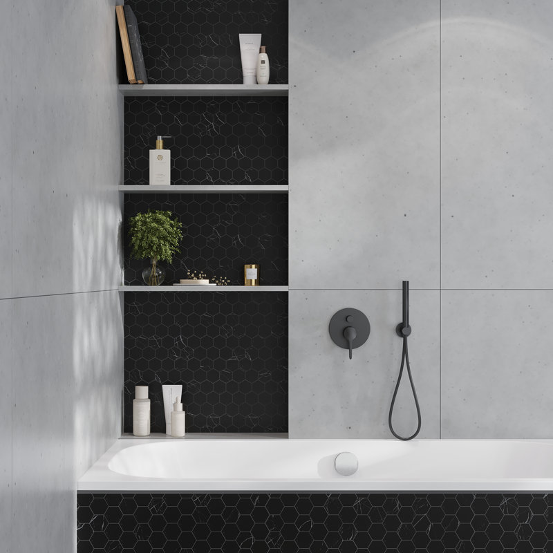 Carrelage hexagonal en mosaïque noir noir 12 x 12 (4,83 pieds carrés / caisse) Noir Luxe
