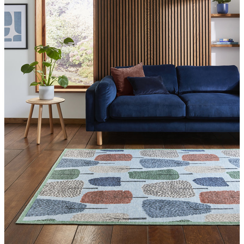 Scion Floral Digitally Printed 152cm X 152cm Area Rug, Square 152 cm, Light Blue