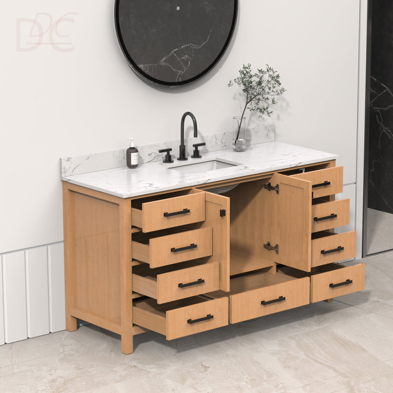 Meuble-lavabo autoportant 60 po avec comptoir simple en bois massif et structure en bois massif 60 po