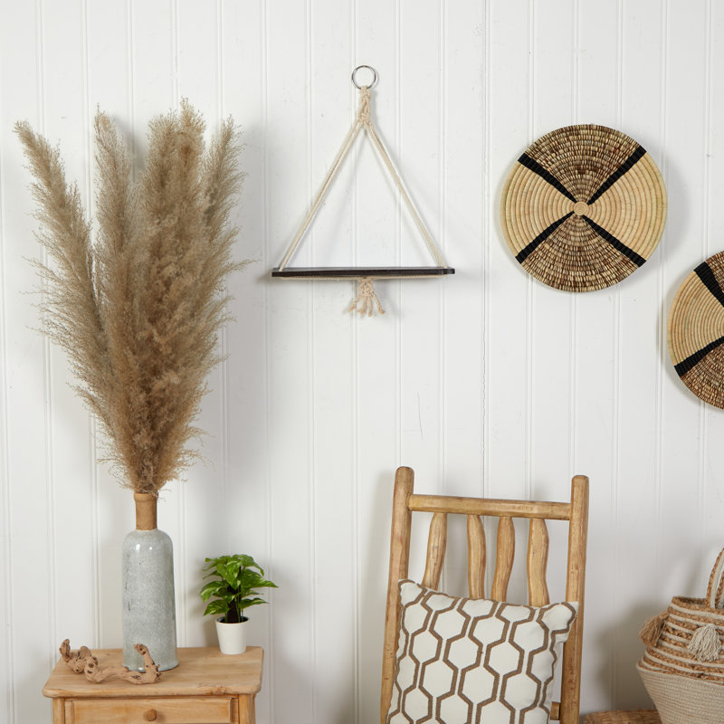 Macramé avec tablette murale en bois